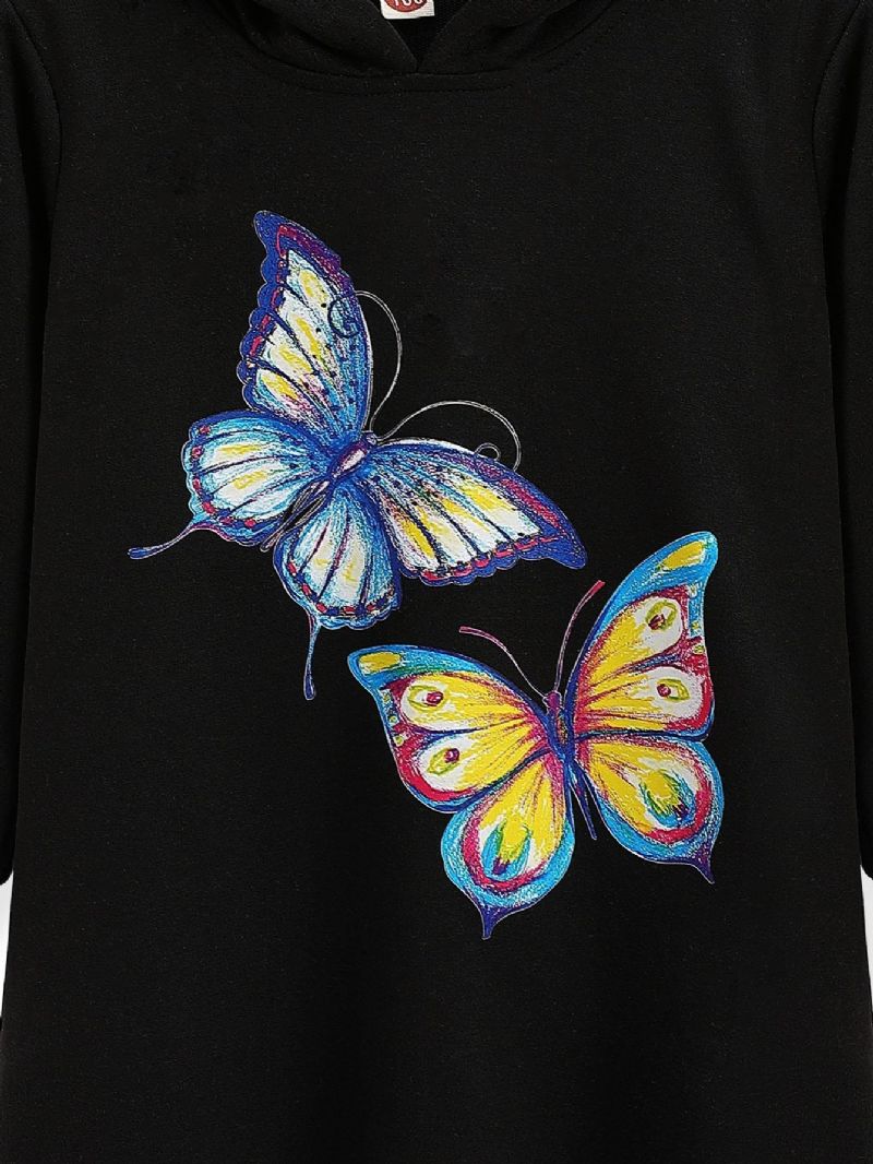 Toddler Jenter Butterfly Print Hettegenser Kjole For Høst Vinter Ny