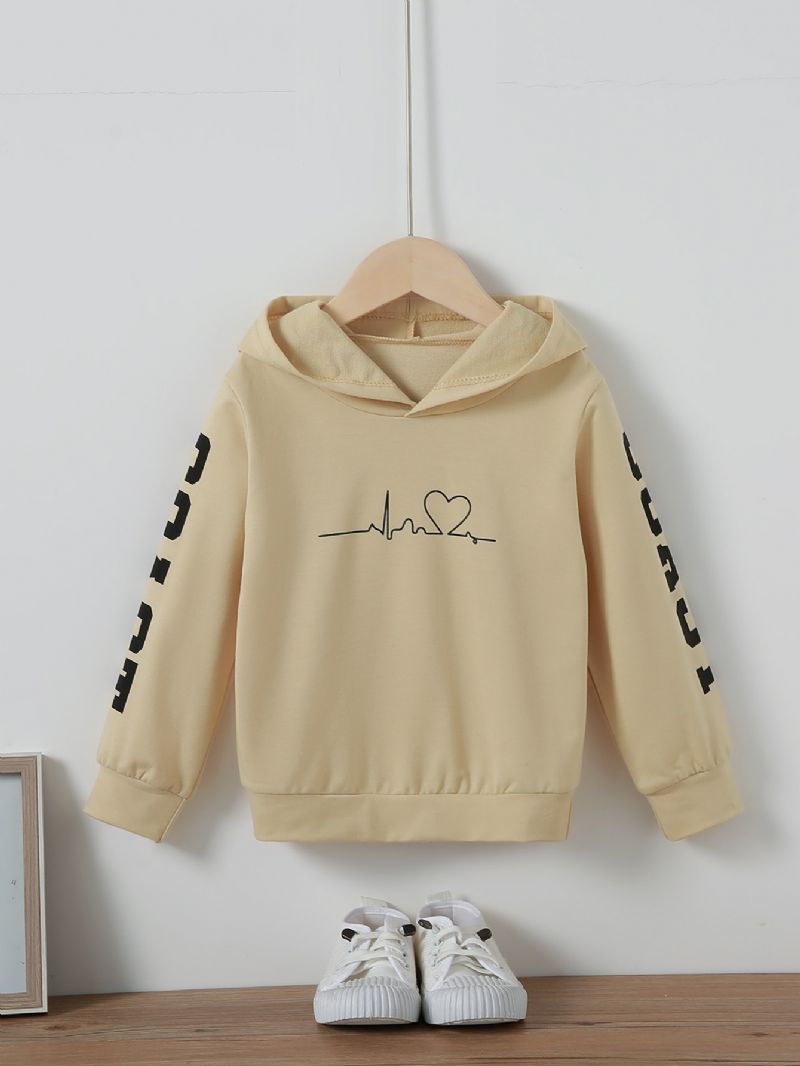 Toddler Jenter Letter Print Langermet Komfortabel Hettegenser Sweatshirt Pullover Topper