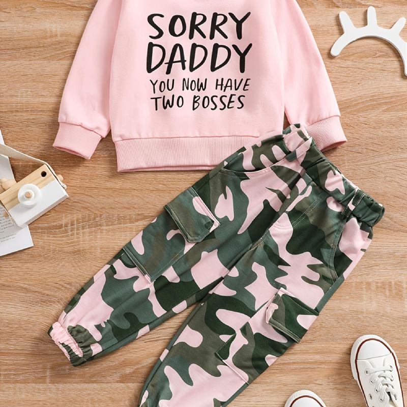 Toddler Jenter Pullover Sweatshirt & Camo Cargo Pants Beklager Daddy Two Bosses