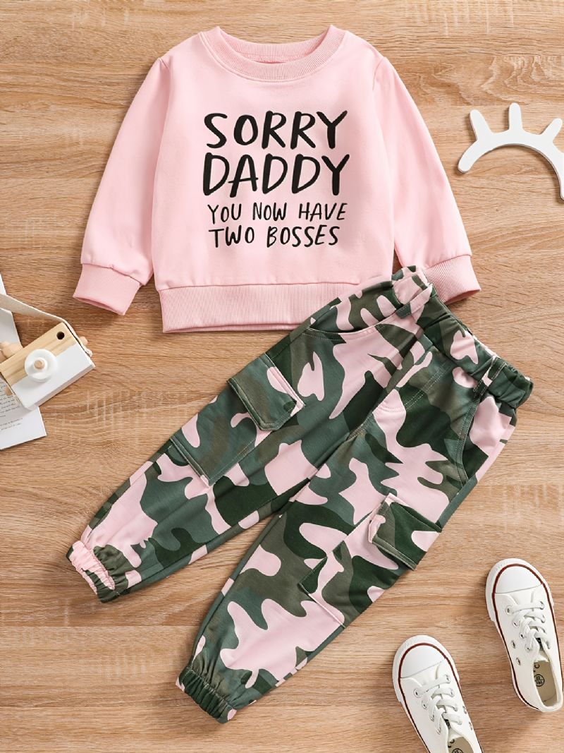 Toddler Jenter Pullover Sweatshirt & Camo Cargo Pants Beklager Daddy Two Bosses