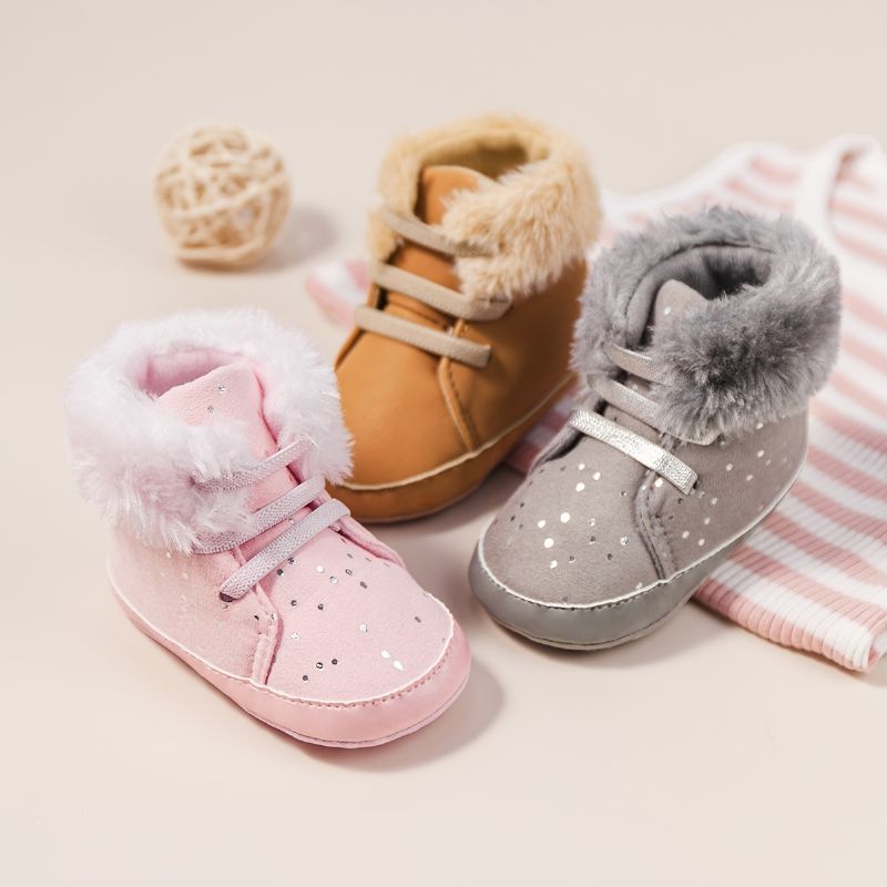 Baby Gutter Jenter Støvler Myksåle Anti-skli Fleece Crib Shoes First Walker Sko Til Vinteren