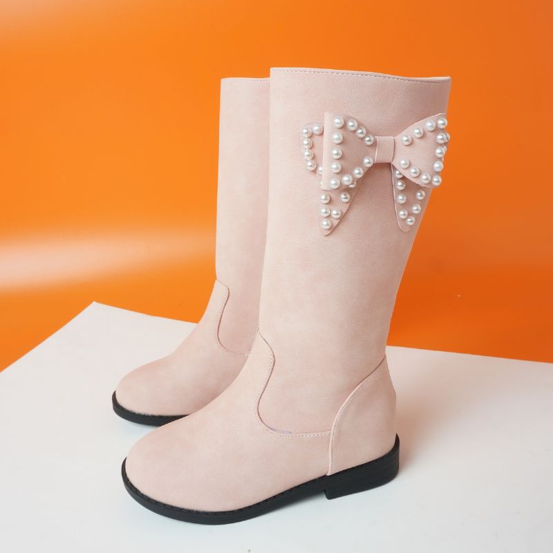 Kids Jenter Side Zip Boots Støvler Med Sløyfe Design For Høst Vinter Ny