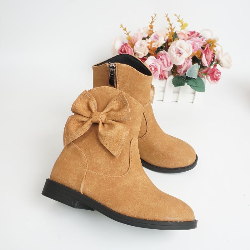 Kids Jenter Side Zip Chelsea Boots Støvler Med Sløyfe Design For Høst Vinter Ny