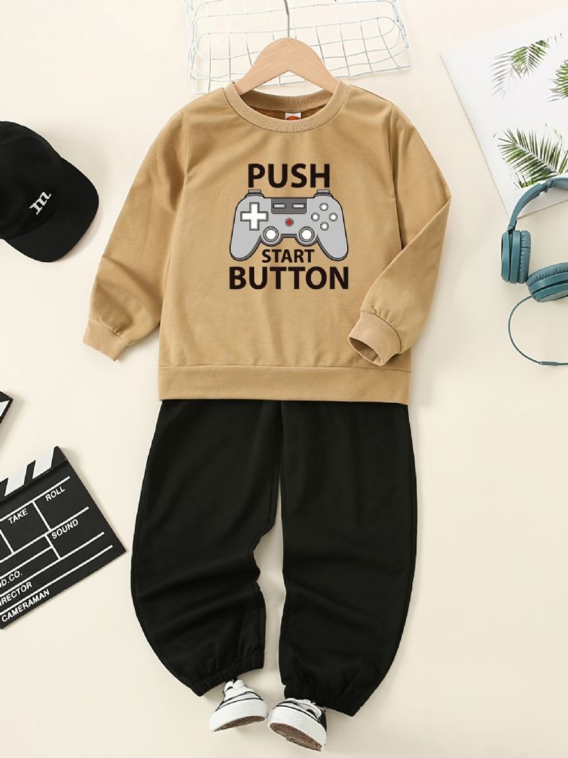 2 Stk Baby Gutter Pullover Print Langermet Rundhals Sweatshirt & Bukser Barneklær