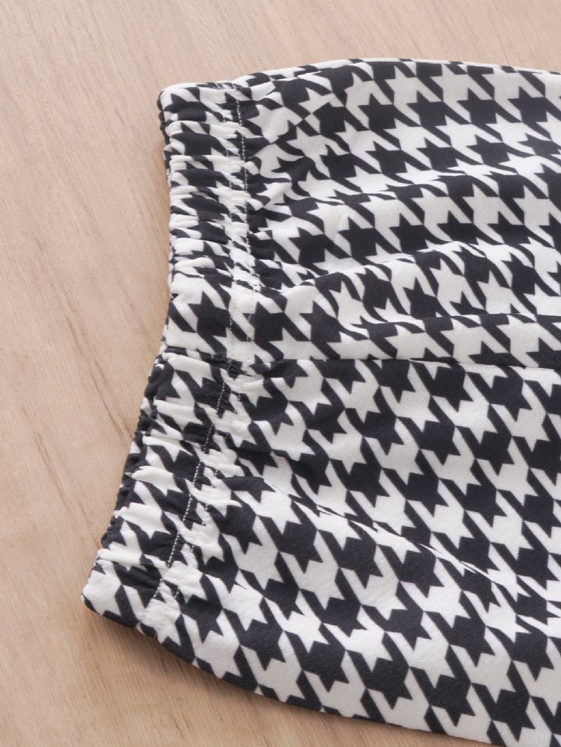 2 Stk Jenter Langermet Houndstooth Print Flare Sleeve Bukser