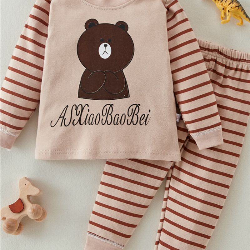 2 Stk Småbarnsgutt Animal Stripes Color-block Pyjamassett Og Bukser