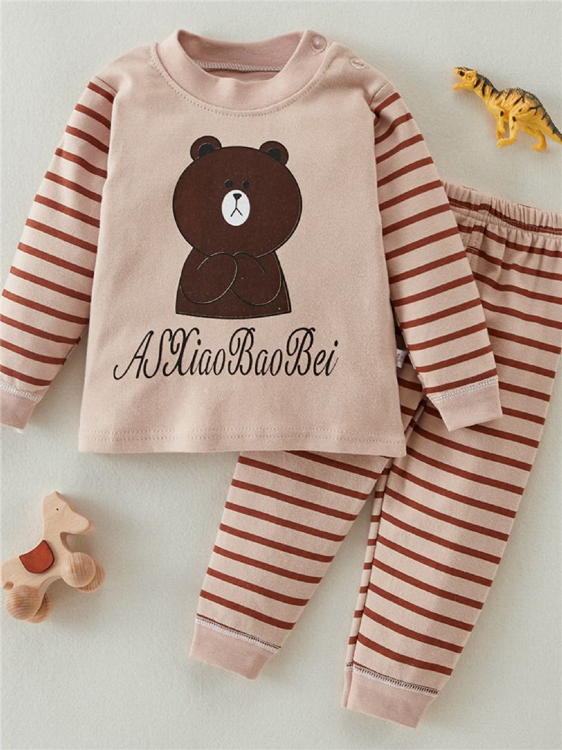 2 Stk Småbarnsgutt Animal Stripes Color-block Pyjamassett Og Bukser