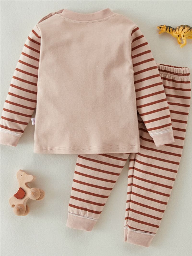 2 Stk Småbarnsgutt Animal Stripes Color-block Pyjamassett Og Bukser