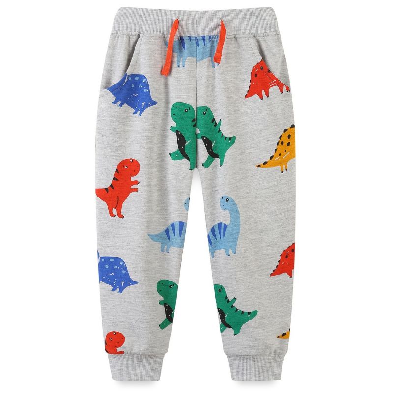 Baby Gutter Joggebukser Elastisk Midje Dinosaur Print Snøring Sport Jogger Bukser Barneklær