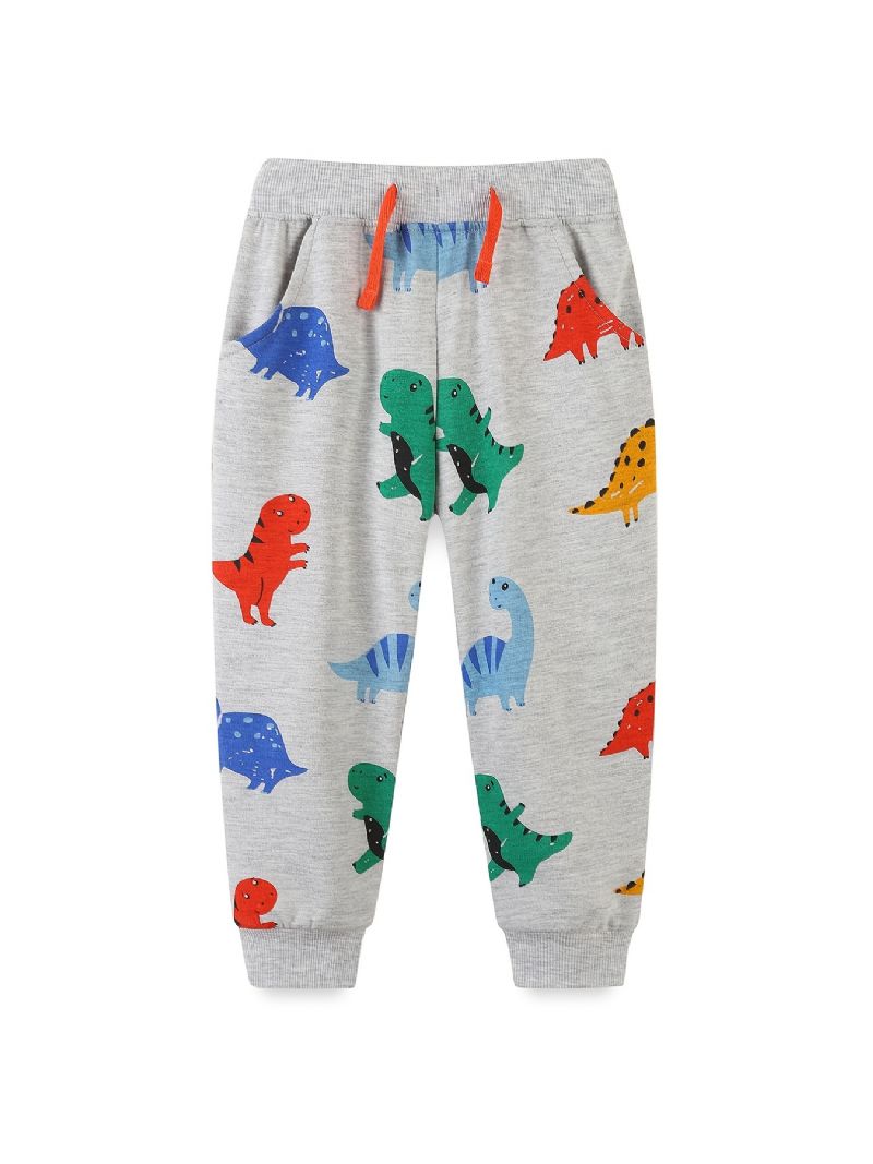 Baby Gutter Joggebukser Elastisk Midje Dinosaur Print Snøring Sport Jogger Bukser Barneklær