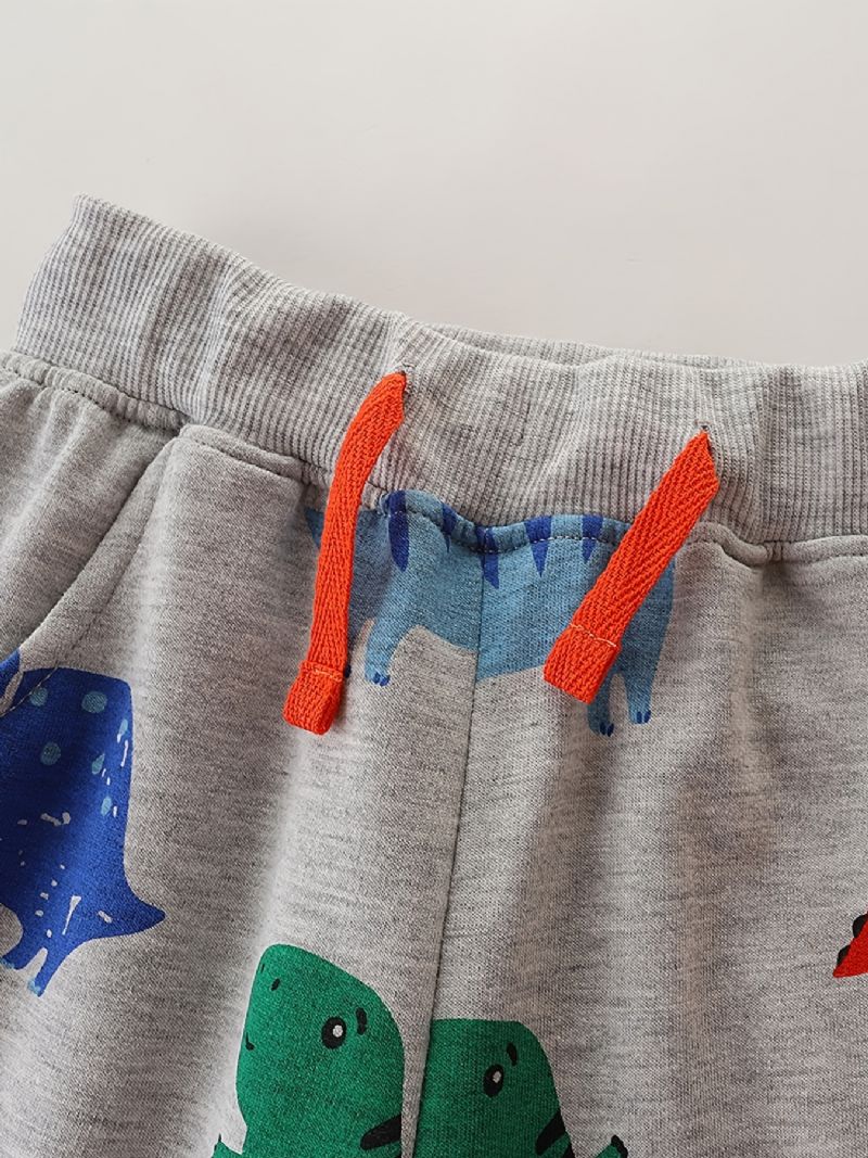 Baby Gutter Joggebukser Elastisk Midje Dinosaur Print Snøring Sport Jogger Bukser Barneklær