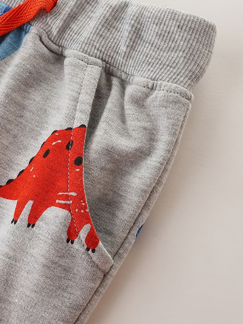 Baby Gutter Joggebukser Elastisk Midje Dinosaur Print Snøring Sport Jogger Bukser Barneklær