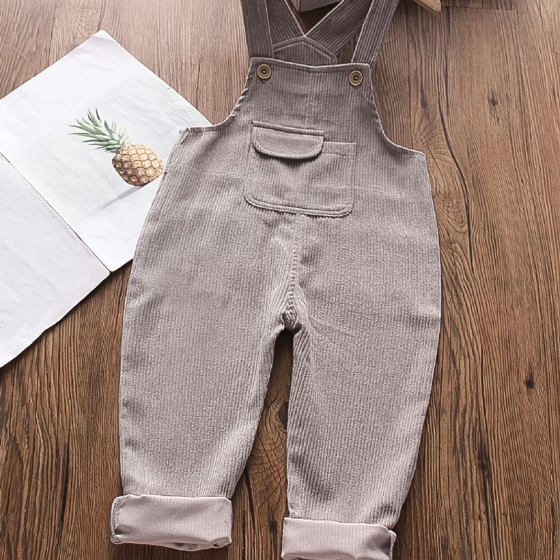 Baby Gutter Søt Solid Corduroy Thermal Suspender Bukser Med Lomme For Winter Grey