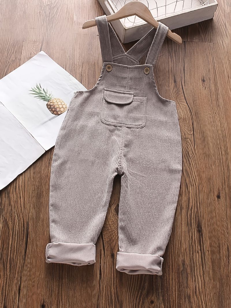 Baby Gutter Søt Solid Corduroy Thermal Suspender Bukser Med Lomme For Winter Grey