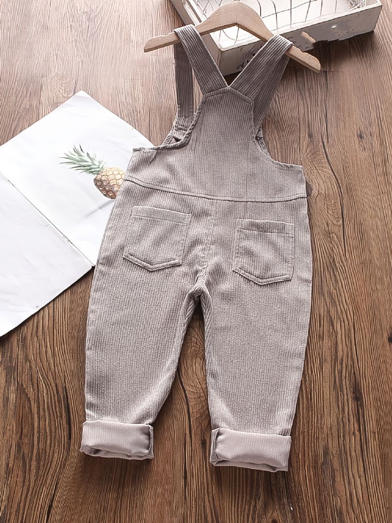 Baby Gutter Søt Solid Corduroy Thermal Suspender Bukser Med Lomme For Winter Grey