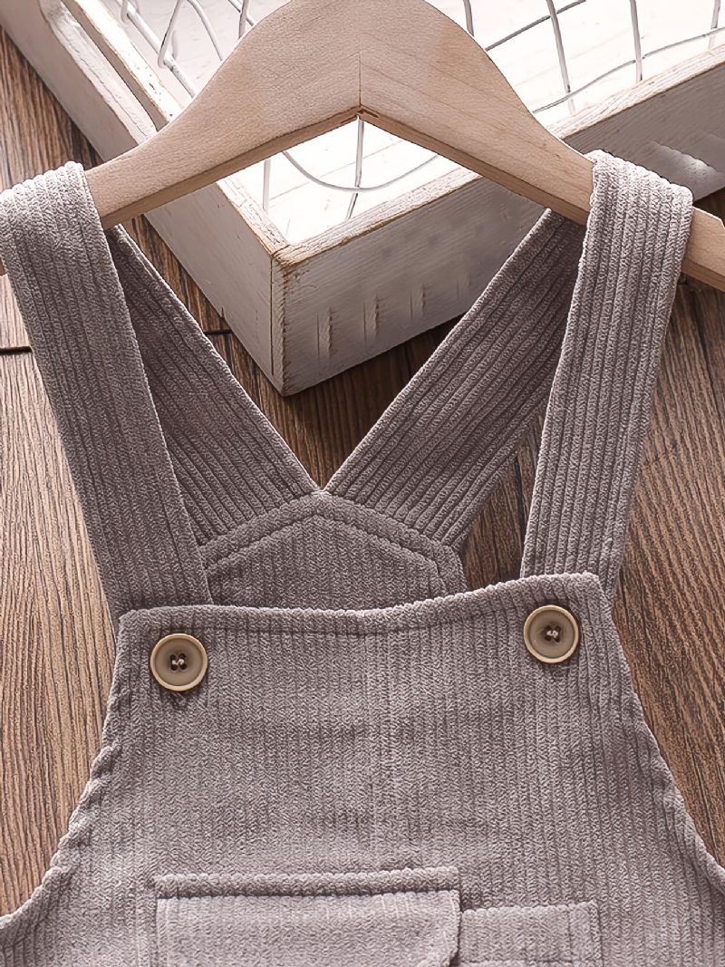 Baby Gutter Søt Solid Corduroy Thermal Suspender Bukser Med Lomme For Winter Grey