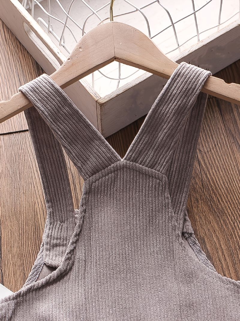 Baby Gutter Søt Solid Corduroy Thermal Suspender Bukser Med Lomme For Winter Grey