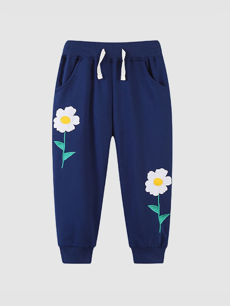 Baby Jenter Joggebukser Elastisk Midje Joggerbukser Med Blomsterbroderi