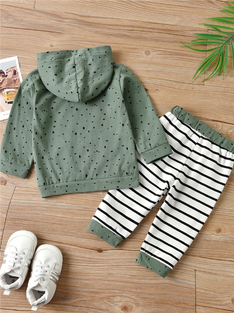 Baby Polka Dots Print Hettegenser Langermet Sweatshirt Og Stripete Buksesett Gutter Jenter