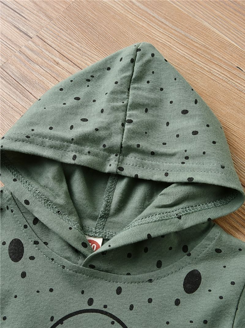 Baby Polka Dots Print Hettegenser Langermet Sweatshirt Og Stripete Buksesett Gutter Jenter