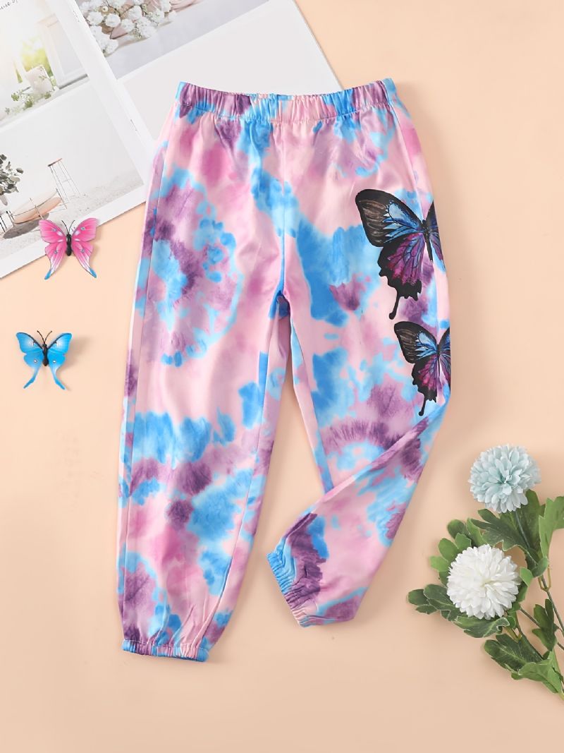 Babyjenter Joggebukser Elastisk Midje Sommerfugltrykk Tie Dye Sport Joggerbukser Barneklær