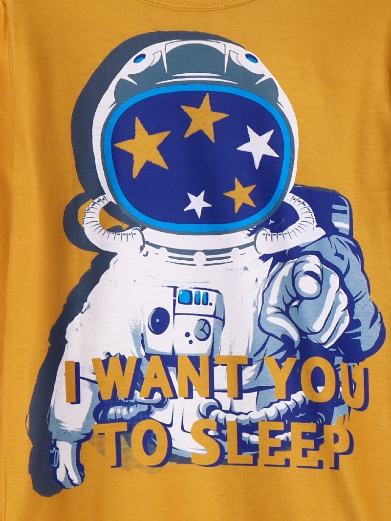 Barn Gutter Pyjamas Astronaut Print Rund Hals Langermet Topp & Buksesett