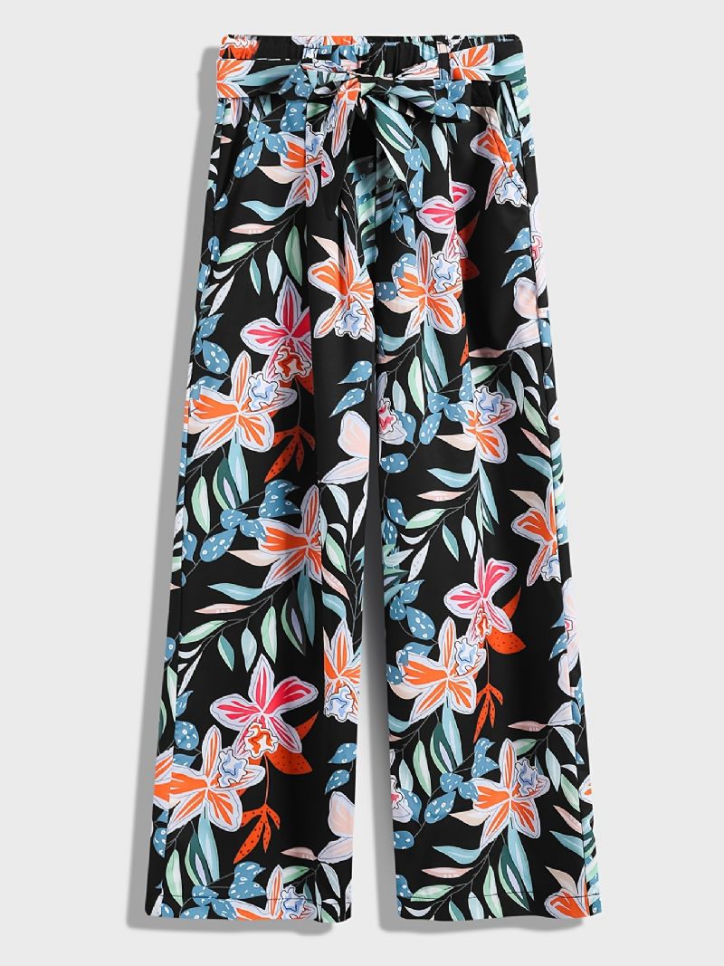 Barn Jenter Flower Print Wide Leg Bukser Løs Casual