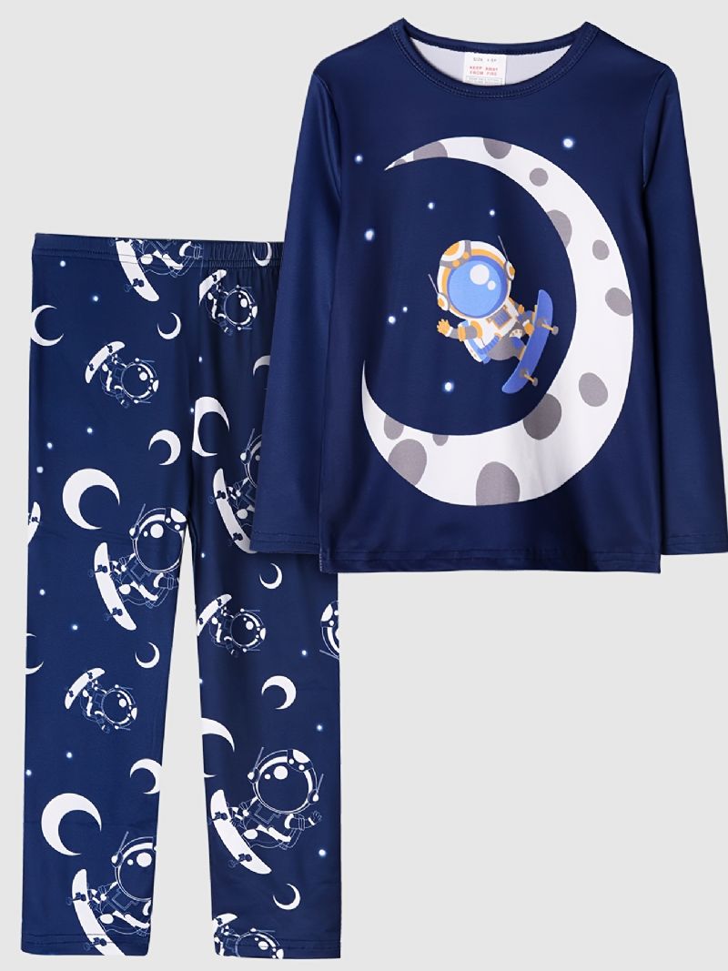 Guttens Pyjamas Moon Astronaut Print Rund Hals Langermet Topp Og Buksesett