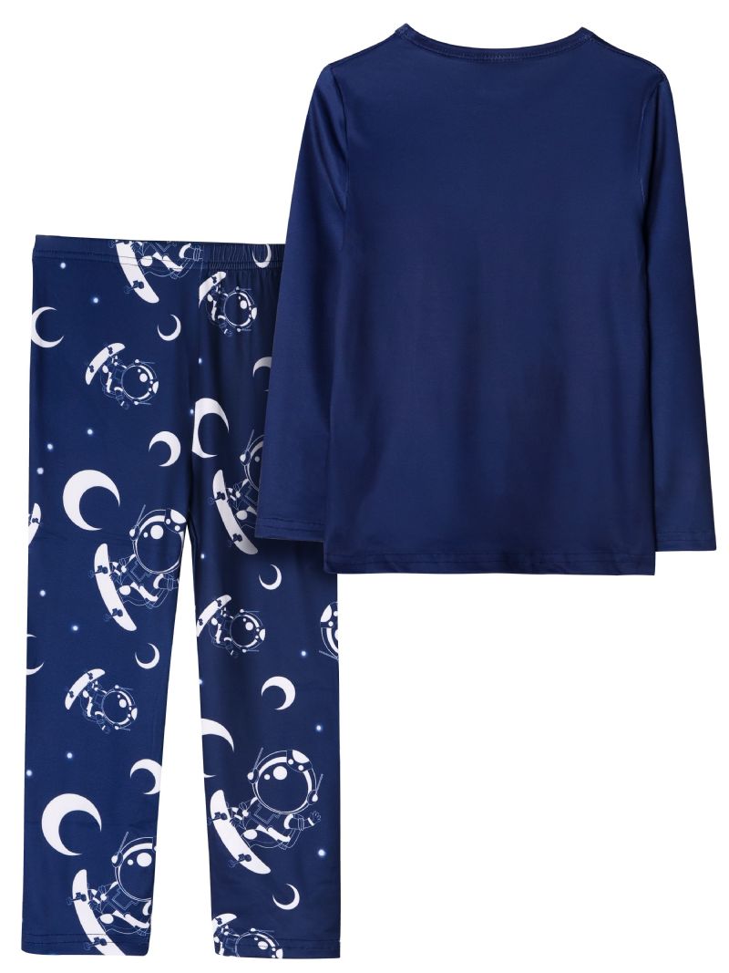 Guttens Pyjamas Moon Astronaut Print Rund Hals Langermet Topp Og Buksesett