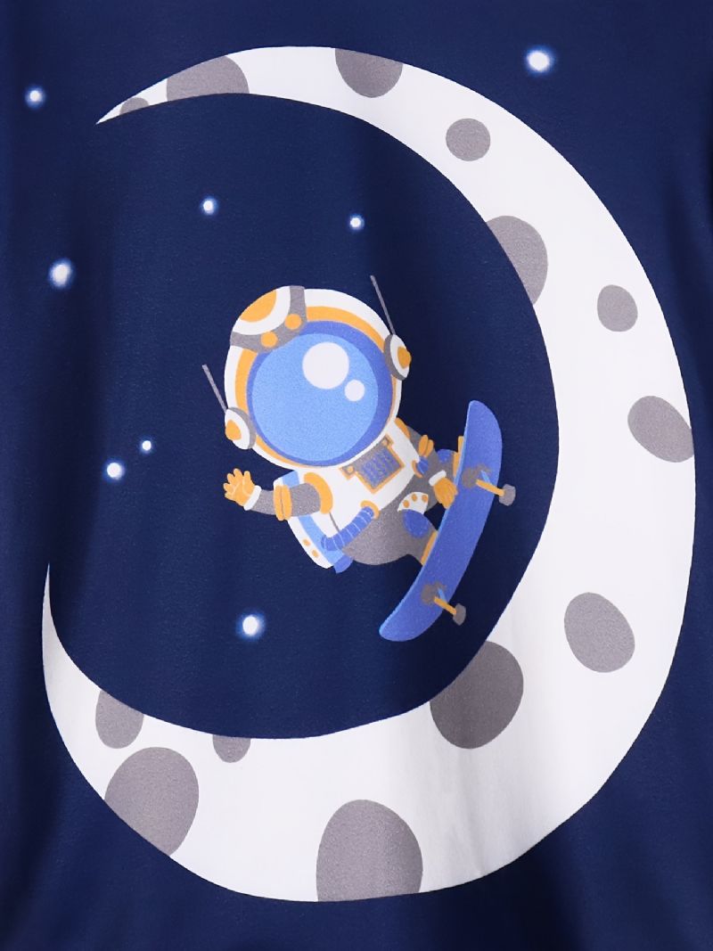 Guttens Pyjamas Moon Astronaut Print Rund Hals Langermet Topp Og Buksesett