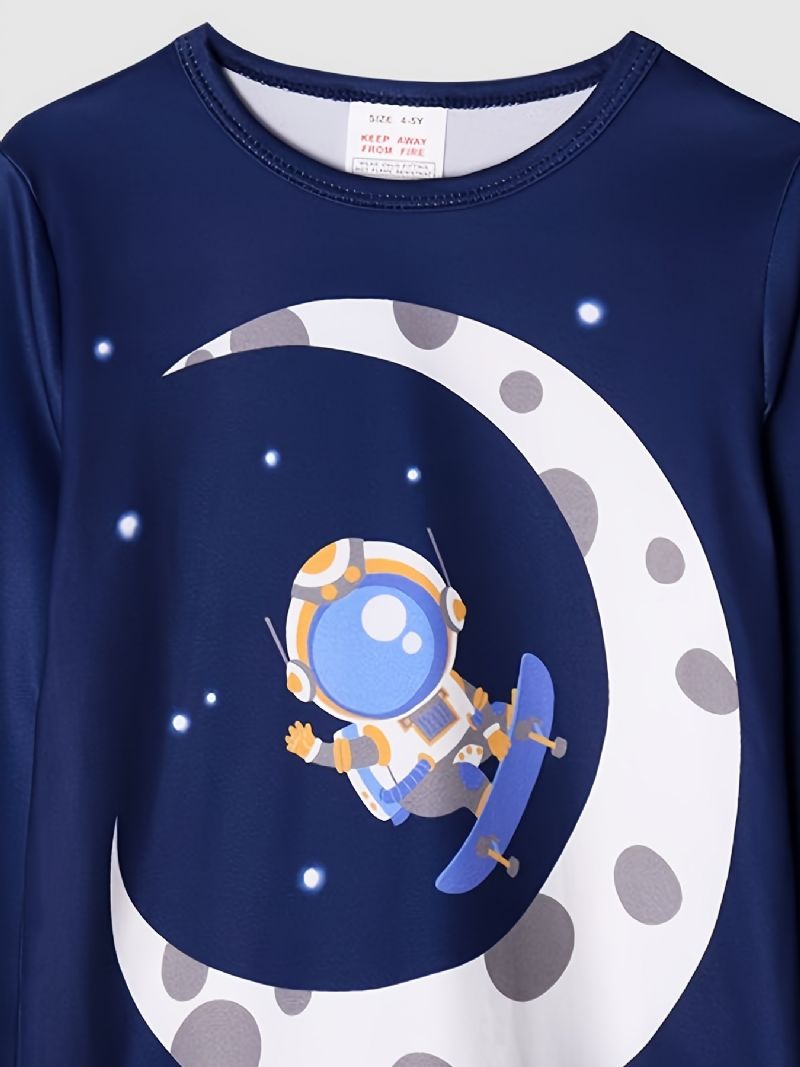 Guttens Pyjamas Moon Astronaut Print Rund Hals Langermet Topp Og Buksesett