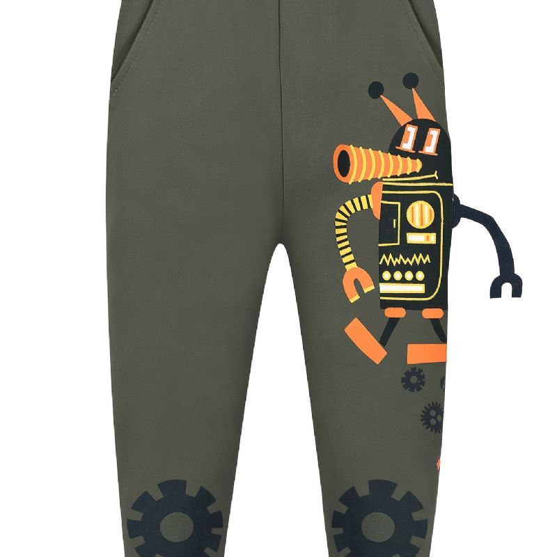 Guttens Robot Print Joggebukser Med Pocket Thermal Thickened Casual Sportsbukser Til Vinter