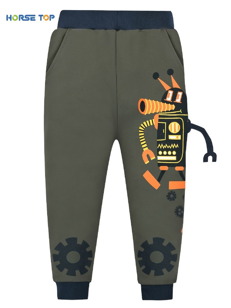 Guttens Robot Print Joggebukser Med Pocket Thermal Thickened Casual Sportsbukser Til Vinter