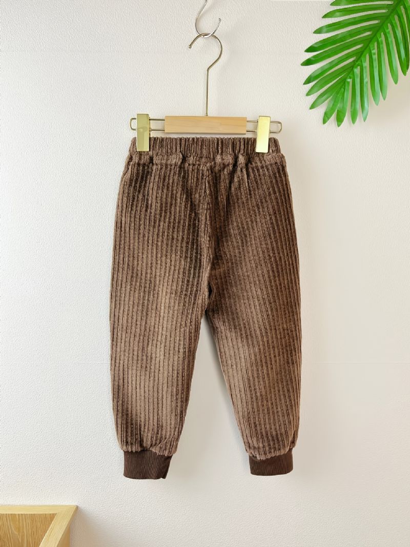 Gutter Casual Solid Elastisk Midjelomme Corduroy Bukser Klær