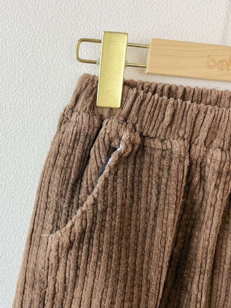 Gutter Casual Solid Elastisk Midjelomme Corduroy Bukser Klær