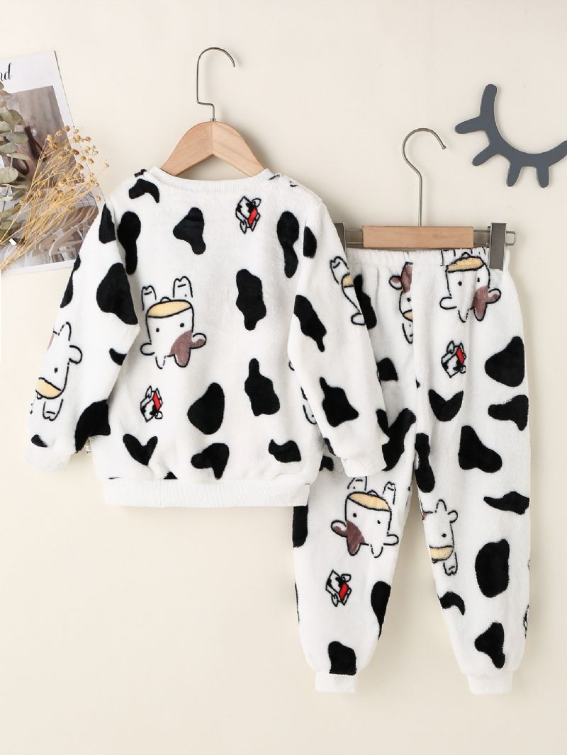 Gutter Cow Print Langermet & Bukser Set Lounge Wear Homewear Barneklær Til Vinteren