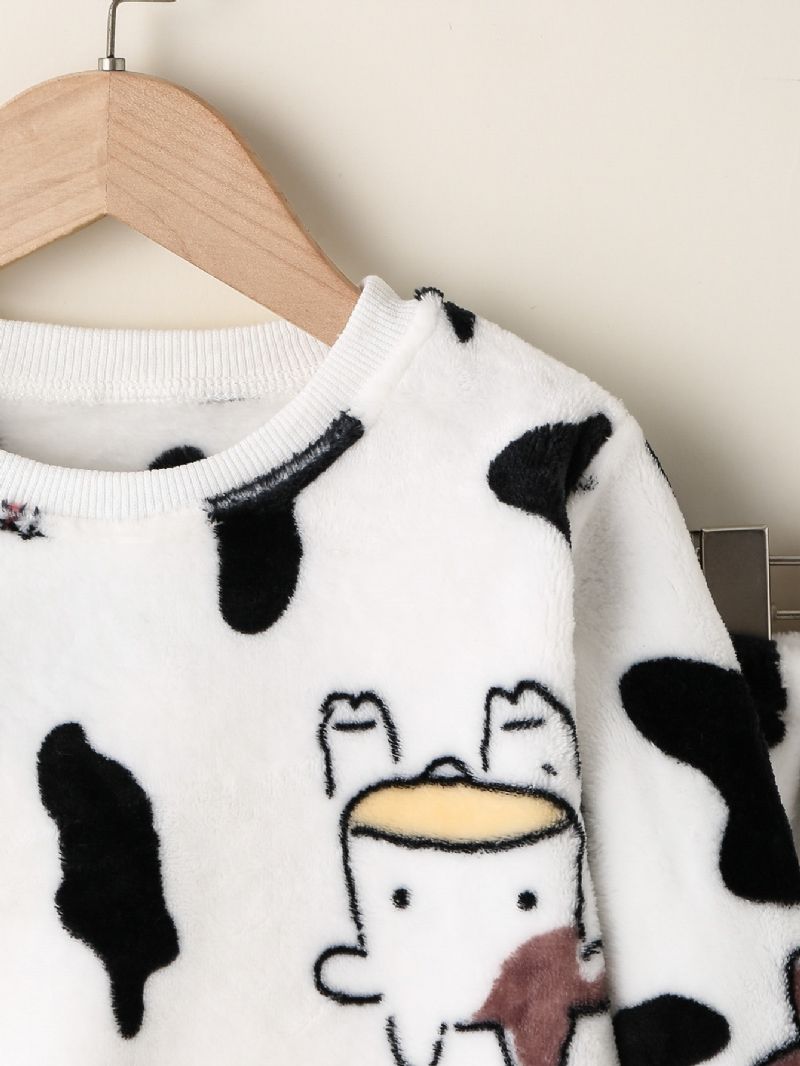 Gutter Cow Print Langermet & Bukser Set Lounge Wear Homewear Barneklær Til Vinteren