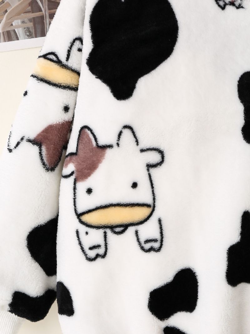 Gutter Cow Print Langermet & Bukser Set Lounge Wear Homewear Barneklær Til Vinteren