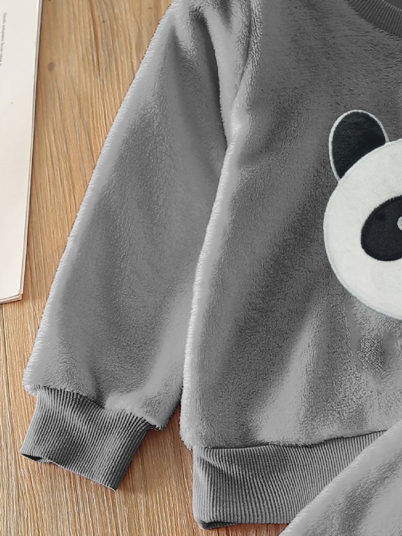 Gutter Fleece Panda Langermet Pullover Topp + Buksesett Barneklær