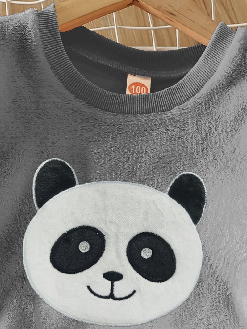 Gutter Fleece Panda Langermet Pullover Topp + Buksesett Barneklær