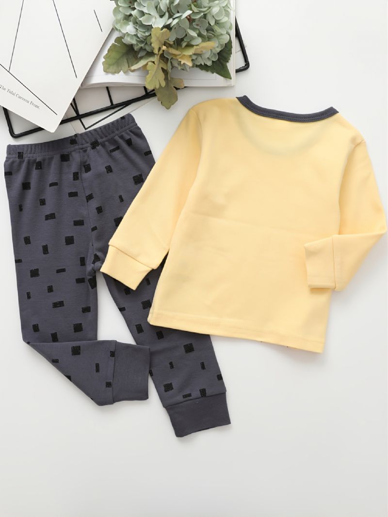 Gutter Giraffe Print Rundhals Langermet Bukser Pyjamas Set