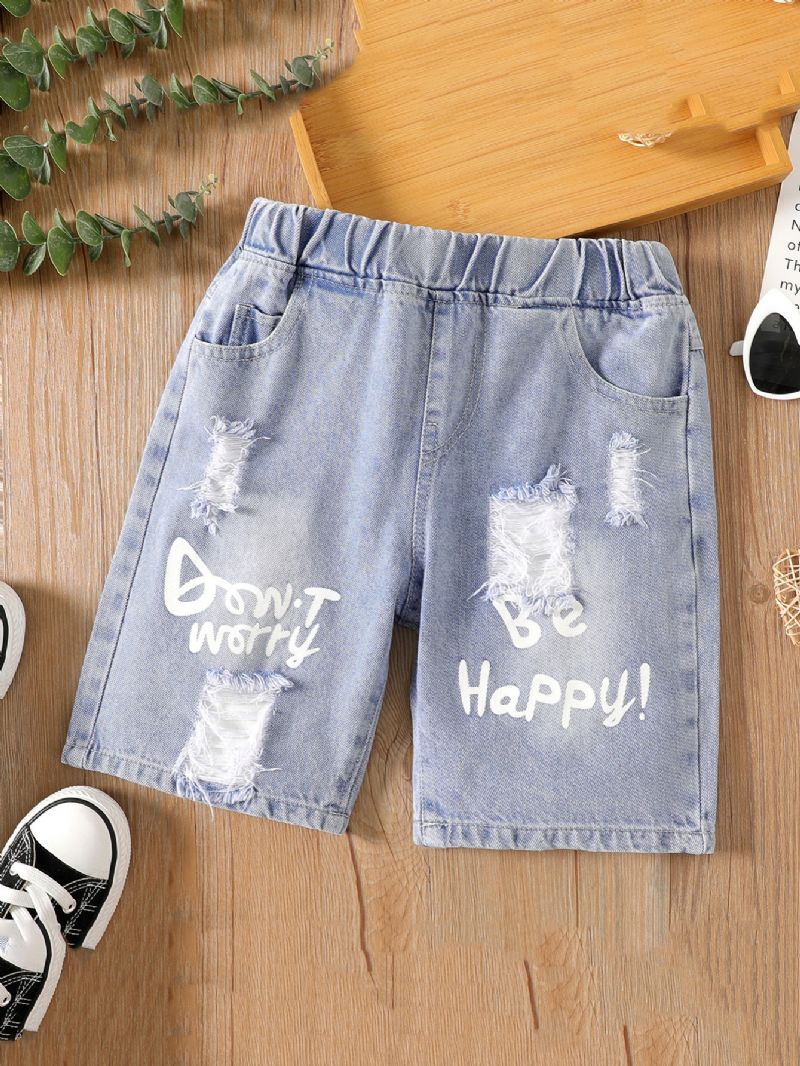 Gutter Grå Denim Ripped Casual Shorts Løse Bukser