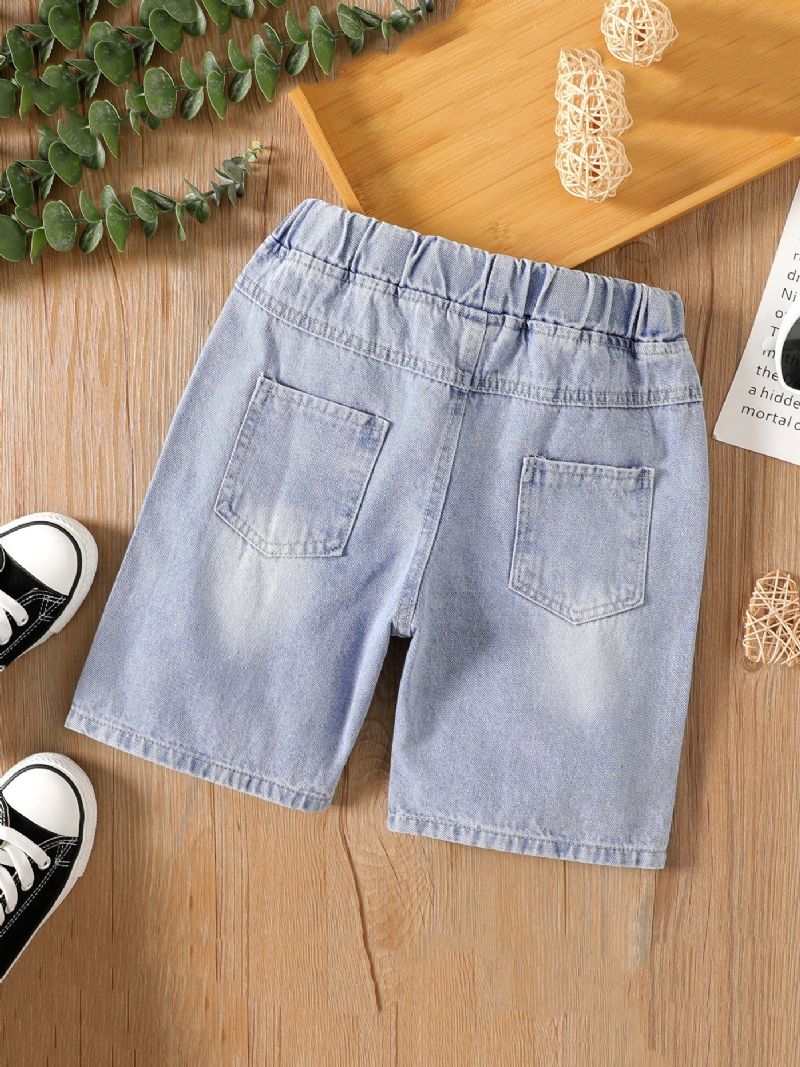 Gutter Grå Denim Ripped Casual Shorts Løse Bukser