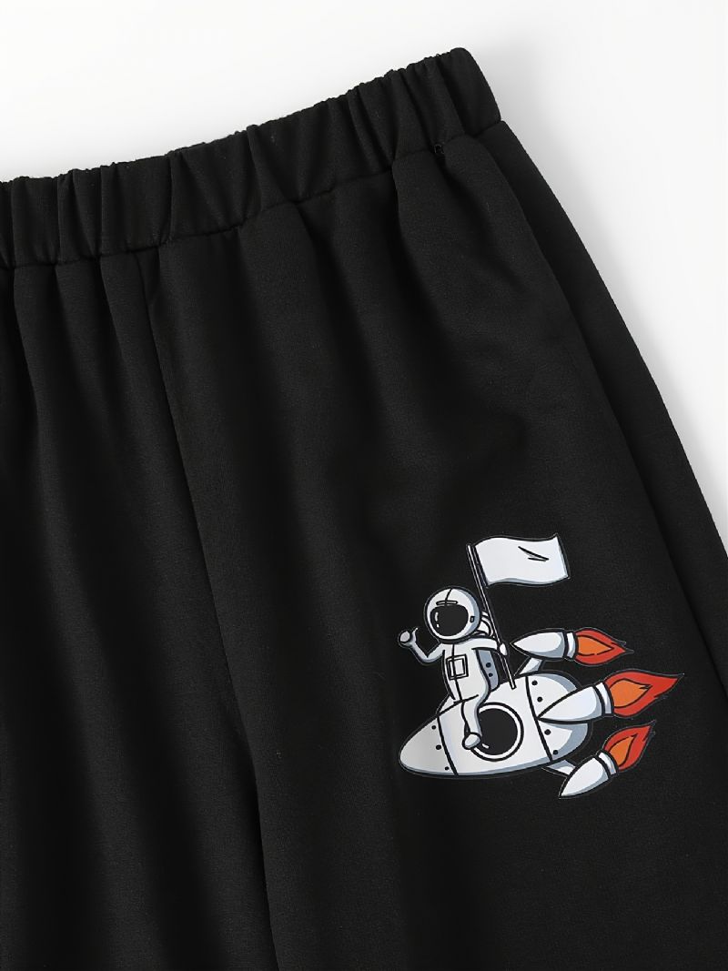 Gutter Joggebukse Elastisk Midje Astronaut Print Sport Jogger Bukser Barneklær