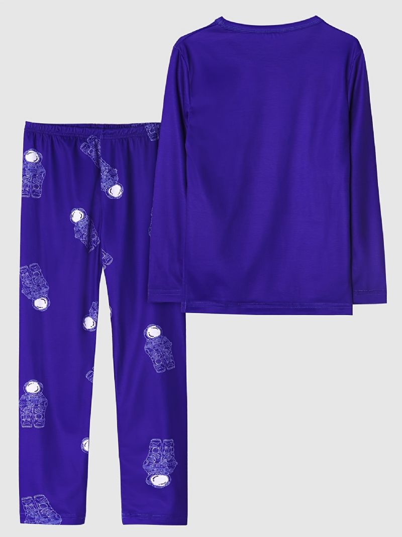 Gutter Pyjamas Astronaut Print Rundhals Langermet Topp & Buksesett