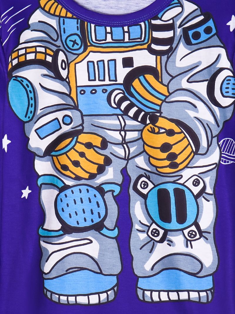 Gutter Pyjamas Astronaut Print Rundhals Langermet Topp & Buksesett