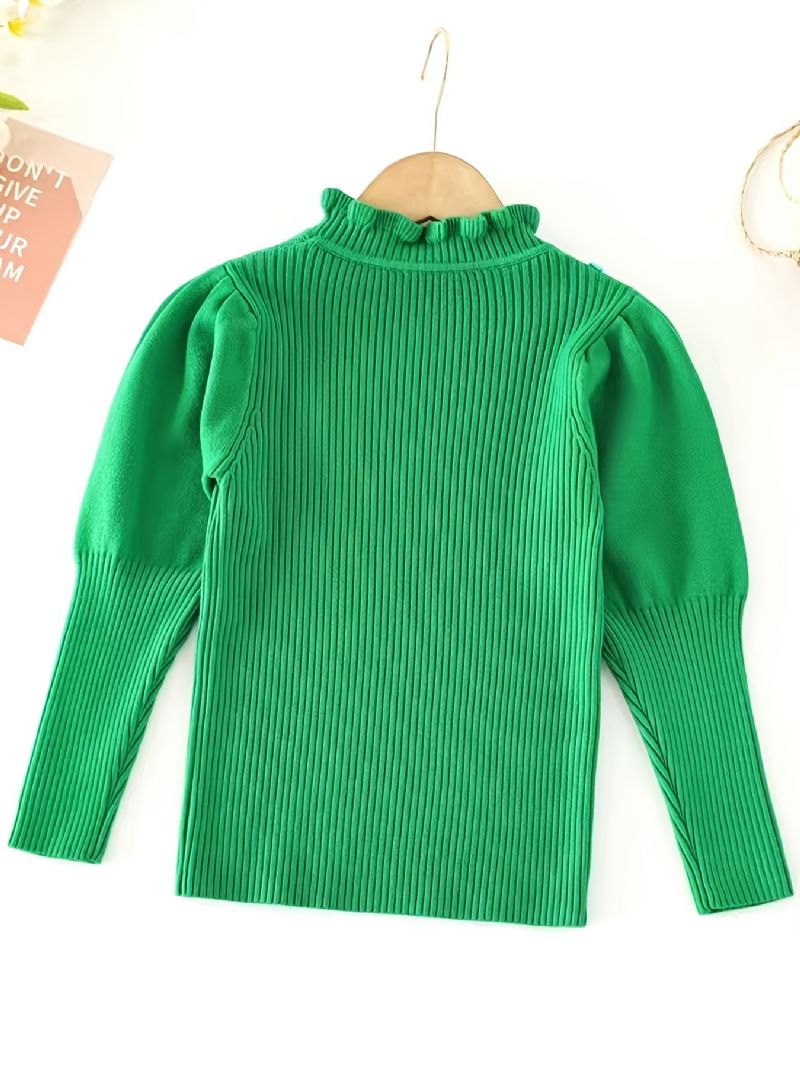 Jenter Casual Strikket Ribbed Puff Ermer Genser For Vinter