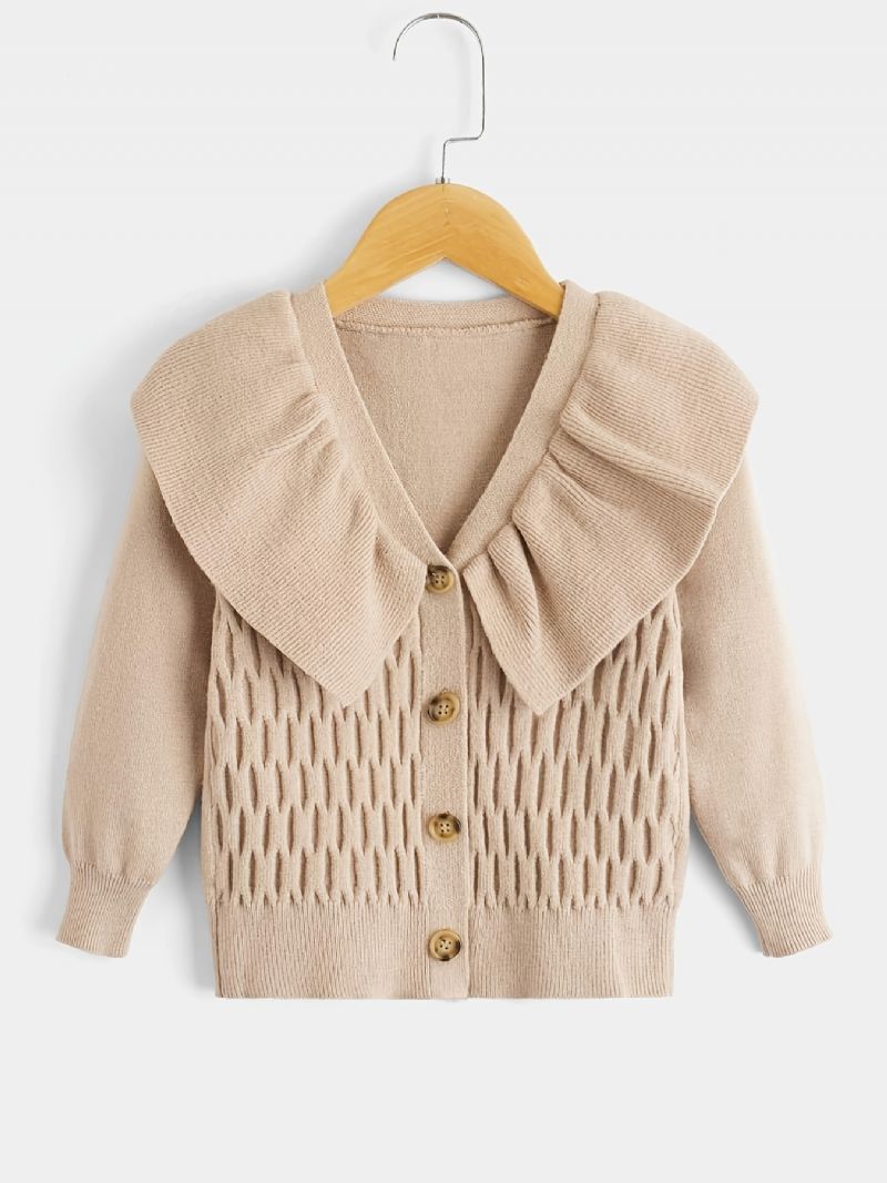 Jenter Casual Strikket Ruffled Cardigan Genser Jakke V-hals Termisk Yttertøy Til Vinter