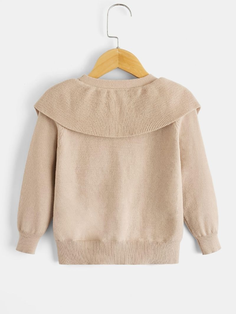 Jenter Casual Strikket Ruffled Cardigan Genser Jakke V-hals Termisk Yttertøy Til Vinter