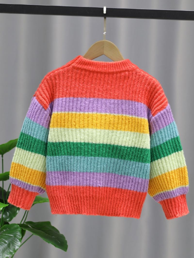 Småbarn Jenter Rundhals Langermet Rainbow Multicolor Strikket Genser